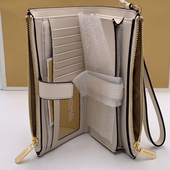MICHAEL KORS LG DOUBLE ZIP WALLET LIGHT CREAM MULTI Crocodile Leather Snakeskin - Picture 11 of 14
